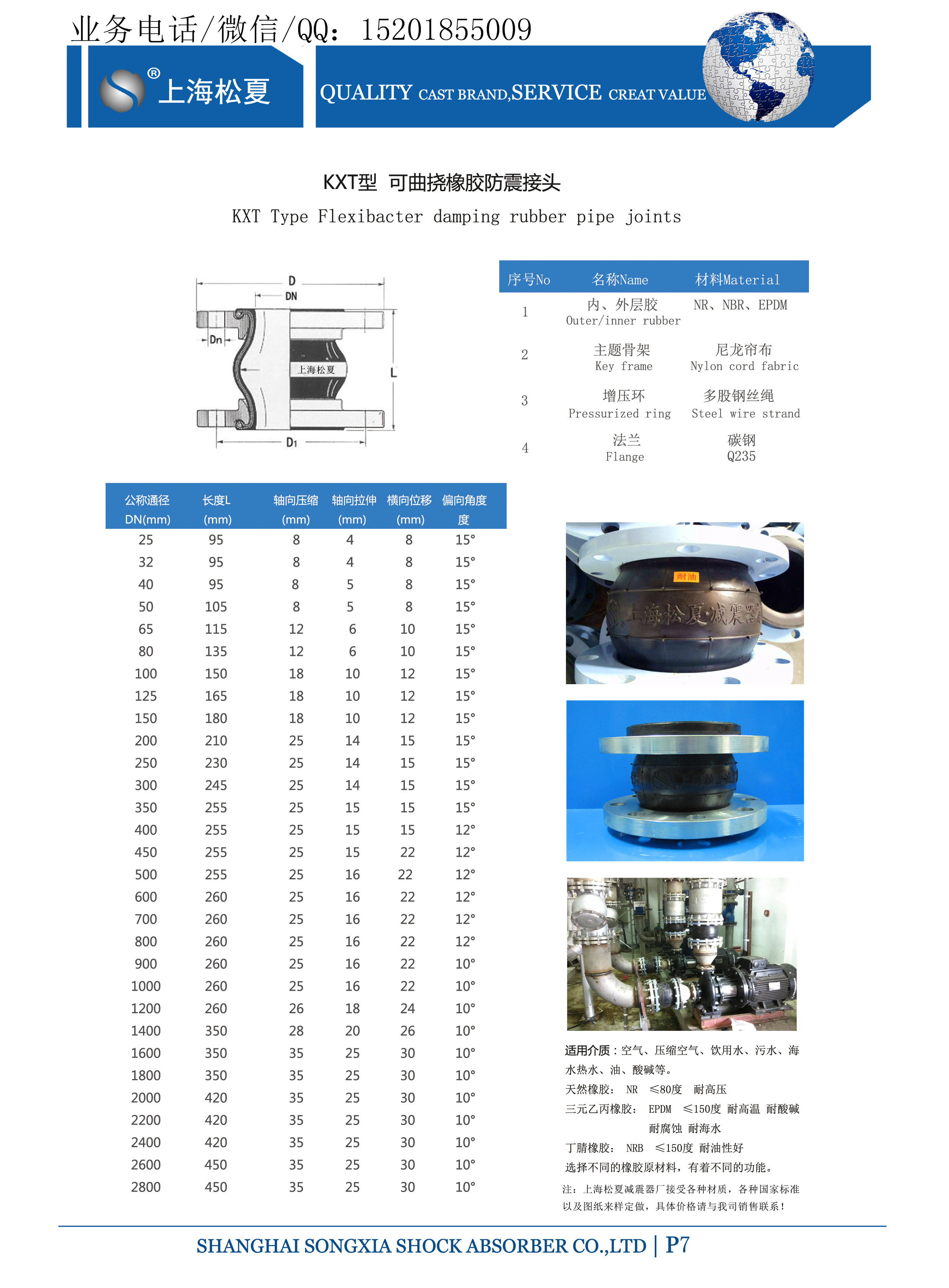 DN40 PN10單球體可曲撓橡膠接頭介質(zhì)乳化液